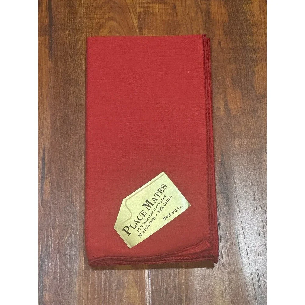 Set of (8) Vintage Red Fabric Place Mates Cotton Blend Dinner Napkins - NOS New